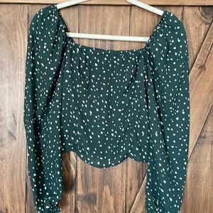 Abercrombie & Fitch Square Neck Long Sleeve Blouse Green Polka Dot